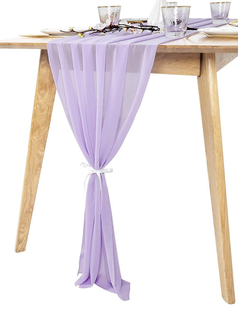 QueenDream 5 Pieces 10Ft Wedding Table Runner Light Purple Chiffon Table Runners Sheer Wedding Arch Overlay Fabric for Birthday Bridal Party Decorations - Image 4